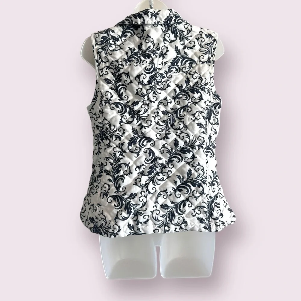 Croft & Barrow Black White Pattern Zip Vest Sleeveless Size S
